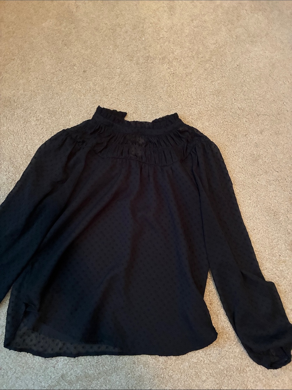 LOFT Black Smocked Neck Long-Sleeve Blouse
